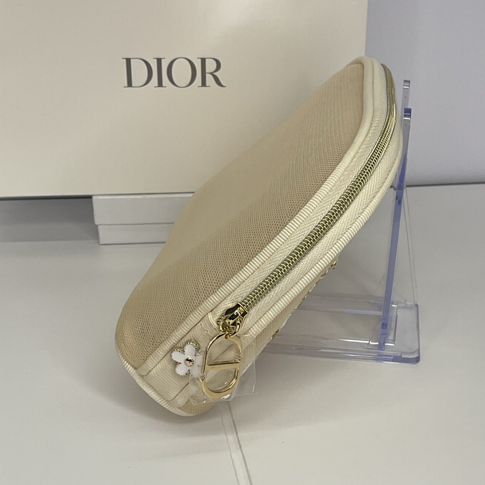 Dior Beige Floral Embroidered Cosmetic Bag - Picture 5 of 7